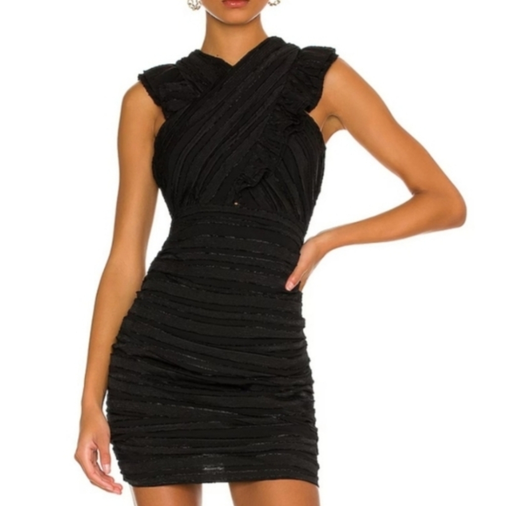 Line + Dot Short Black Mini Dress Ruched Ruffle Cocktail